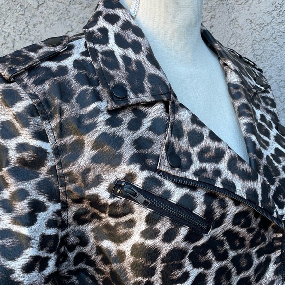Pleather Jacket Animal Print Moto Leopard Medium - Picture 5 of 13